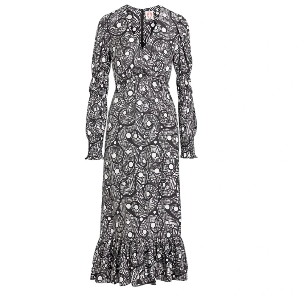 SHRIMPS Clemente Ruffled Printed Silktwill Midi Dress - Black Size 10